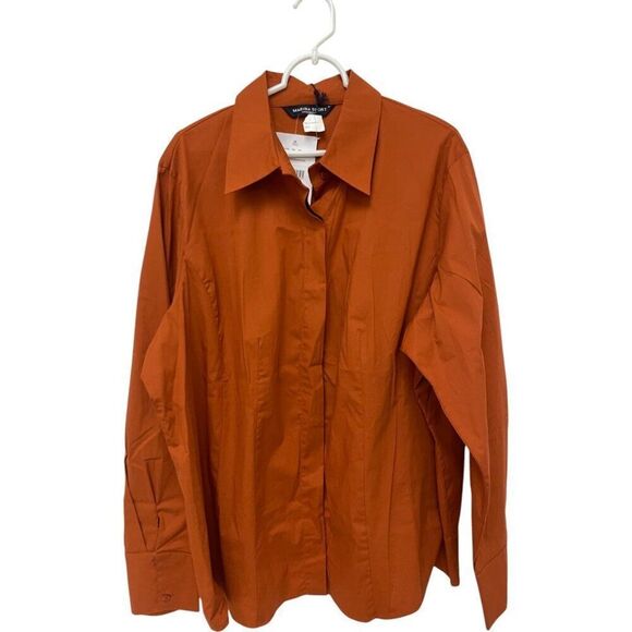 Marina Sport Womens Blouse Shirt Size 22 Orange Button Up Long Sleeve NWT - Picture 1 of 9